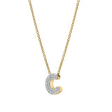 Bubble Initial Diamond Letter Pendant in 14K Yellow Gold - C