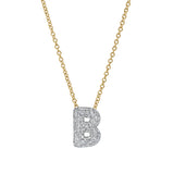 Bubble Initial Diamond Letter Pendant in 14K Gold – B