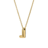 Bubble Initial Diamond Letter Pendant in 14K Gold – L