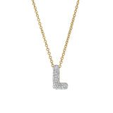 Bubble Initial Diamond Letter Pendant in 14K Gold – L