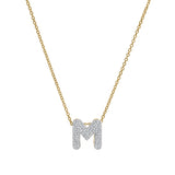 Bubble Initial Diamond Letter Pendant in 14K Yellow Gold - M