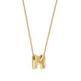 Bubble Initial Diamond Letter Pendant in 14K Yellow Gold - M