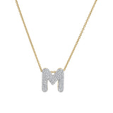 Bubble Initial Diamond Letter Pendant in 14K Yellow Gold Big - M