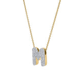 Bubble Initial Diamond Letter Pendant in 14K Yellow Gold Big - M