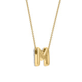 Bubble Initial Diamond Letter Pendant in 14K Yellow Gold Big - M