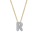 Bubble Initial Diamond Letter Pendant in 14K Gold – R