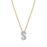 Bubble Initial Diamond Letter Pendant in 14K Gold – S