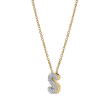 Bubble Initial Diamond Letter Pendant in 14K Gold – S