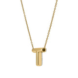Bubble Initial Diamond Letter Pendant in 14K Gold – T