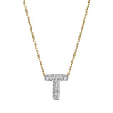Bubble Initial Diamond Letter Pendant in 14K Gold – T