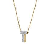 Bubble Initial Diamond Letter Pendant in 14K Gold – T