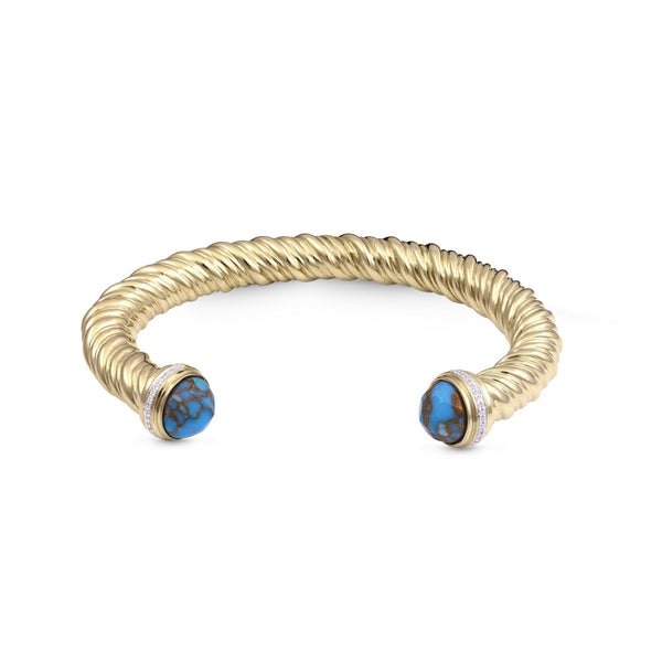 Summer Nights Turquoise & Diamond Cuff in 14K Yellow Gold Plated Sterling Silver