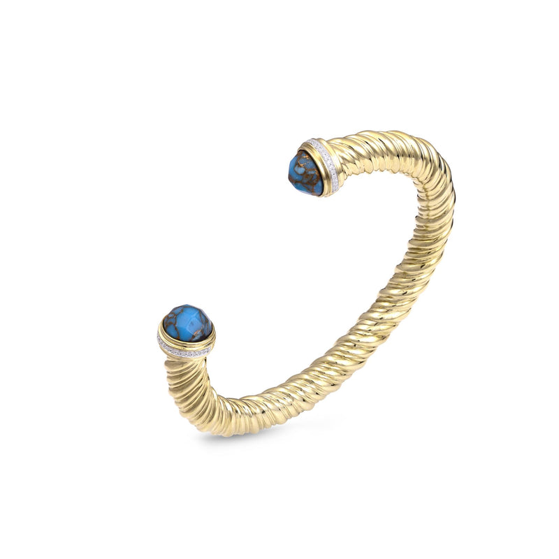 Summer Nights Turquoise & Diamond Cuff in 14K Yellow Gold Plated Sterling Silver