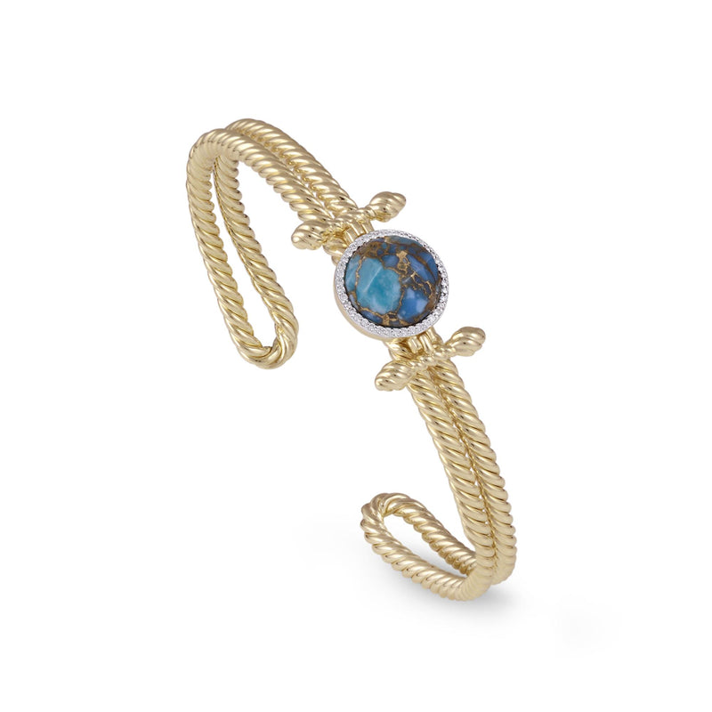 Golden Rays Turquoise & Diamond Cuff in 14K Yellow Gold Plated Sterling Silver