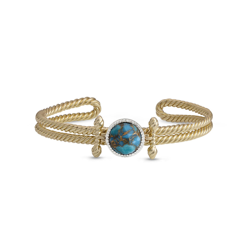 Golden Rays Turquoise & Diamond Cuff in 14K Yellow Gold Plated Sterling Silver