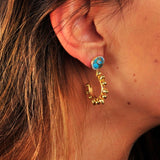 Rise & Shine Turquoise & Diamond Sun Earrings in 14K Yellow Gold Plated Sterling Silver