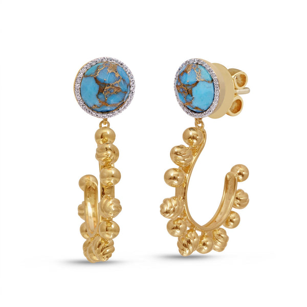 Rise & Shine Turquoise & Diamond Sun Earrings in 14K Yellow Gold Plated Sterling Silver