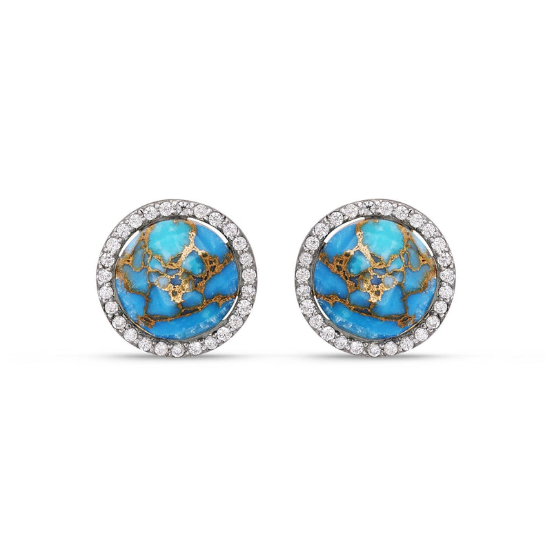 Floating Rays Half Sun Turquoise Detachable Diamond Earrings in 14K Yellow Gold Plated Sterling Silver