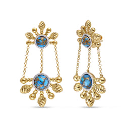 Sunny Cascade Turquoise & Diamond Half Sun Earrings in 14K Yellow Gold Plated Sterling Silver