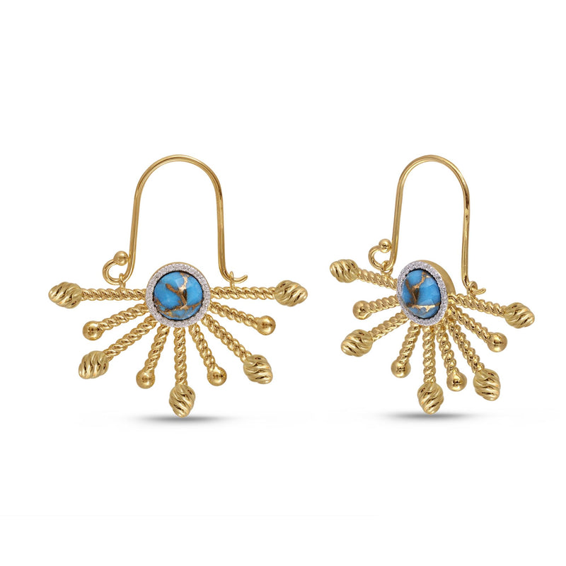 Day Break Half Sun Turquoise Diamond Earrings in 14K Yellow Gold Plated Sterling Silver