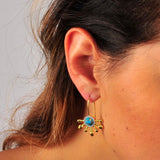 Sun-Day Slide On Turquoise & Diamond Half Sun Earrings in 14K Yellow Gold Plated Sterling Silver