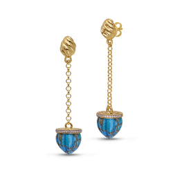 Glory of the Sun Sling Turquoise & Diamond Earrings in 14K Yellow Gold Plated Sterling Silver