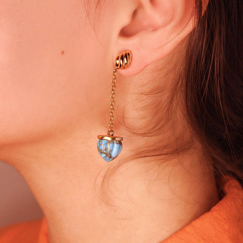 Glory of the Sun Sling Turquoise & Diamond Earrings in 14K Yellow Gold Plated Sterling Silver