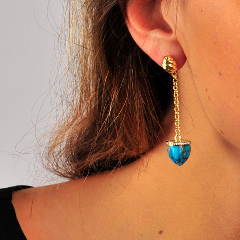 Glory of the Sun Sling Turquoise & Diamond Earrings in 14K Yellow Gold Plated Sterling Silver