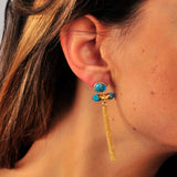 Sunkissed Turquoise & Diamond Fringe Earrings in 14K Yellow Gold Plated Sterling Silver