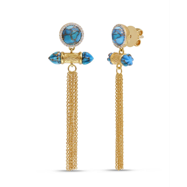 Sunkissed Turquoise & Diamond Fringe Earrings in 14K Yellow Gold Plated Sterling Silver