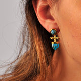 Golden Rays Turquoise Drop Earrings in 14K Yellow Gold Plated Sterling Silver