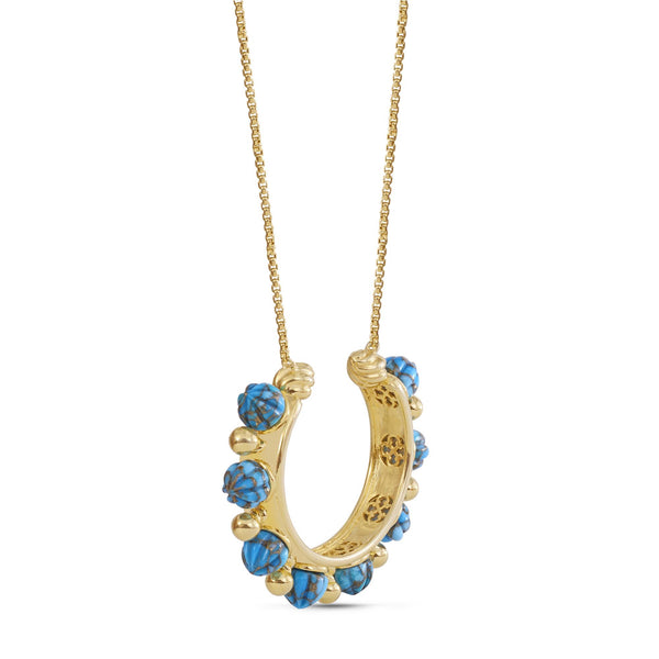 Circle of Fire Turquoise Necklace in 14K Yellow Gold Plated Sterling Silver