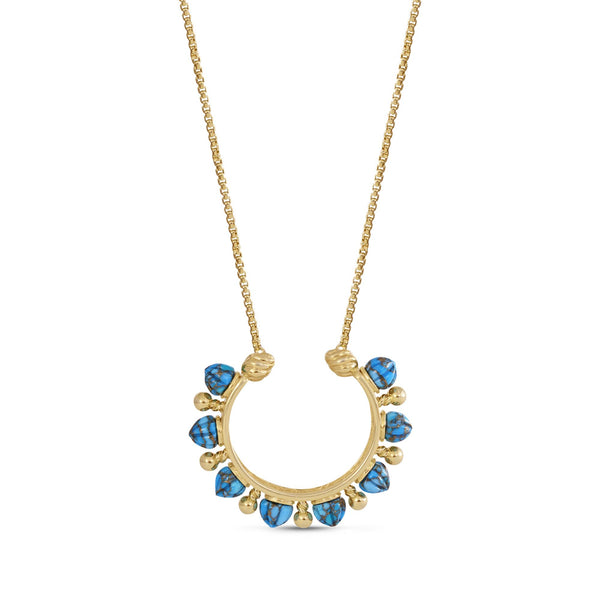 Circle of Fire Turquoise Necklace in 14K Yellow Gold Plated Sterling Silver