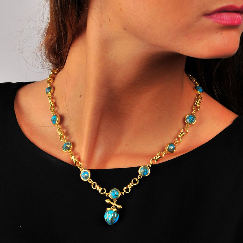 Twisted Rays Turquoise Necklace in 14K Yellow Gold Plated Sterling Silver