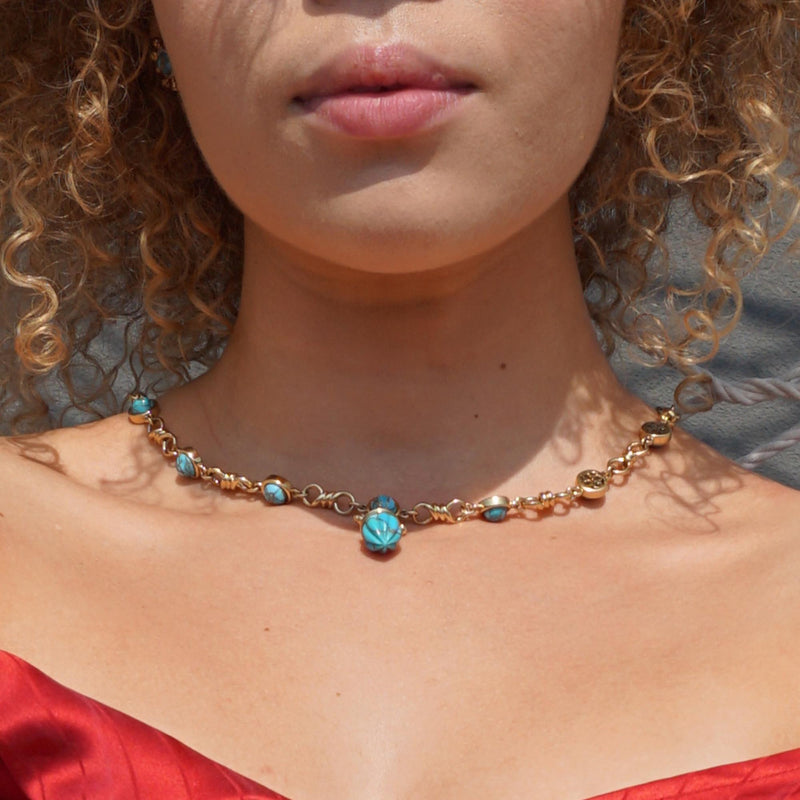 Twisted Rays Turquoise Necklace in 14K Yellow Gold Plated Sterling Silver