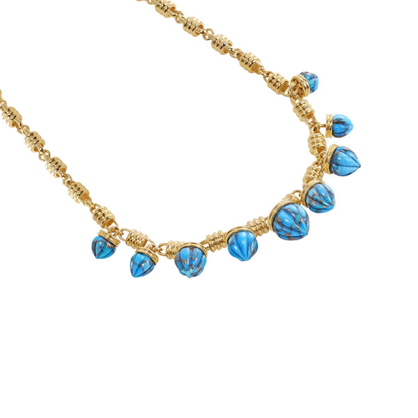 Sunshine Twist Turquoise Studded Necklace in 14K Yellow Gold Plated Sterling Silver