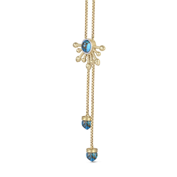 Golden Rays Turquoise Half Sun Diamond Lariat Necklace in 14K Yellow Gold Plated Sterling Silver