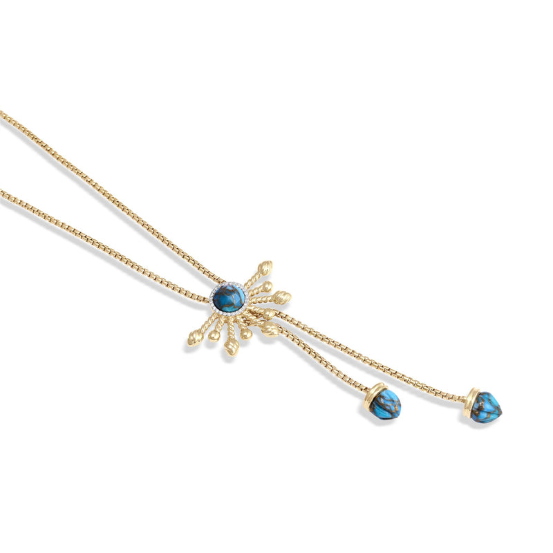 Golden Rays Turquoise Half Sun Diamond Lariat Necklace in 14K Yellow Gold Plated Sterling Silver