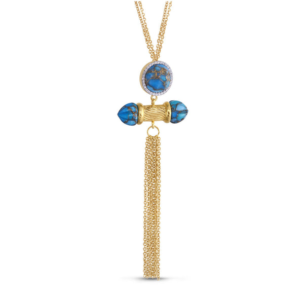 Sunkissed Turquoise & Diamond Fringe Necklace in 14K Yellow Gold Plated Sterling Silver