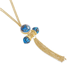 Sunkissed Turquoise & Diamond Fringe Necklace in 14K Yellow Gold Plated Sterling Silver