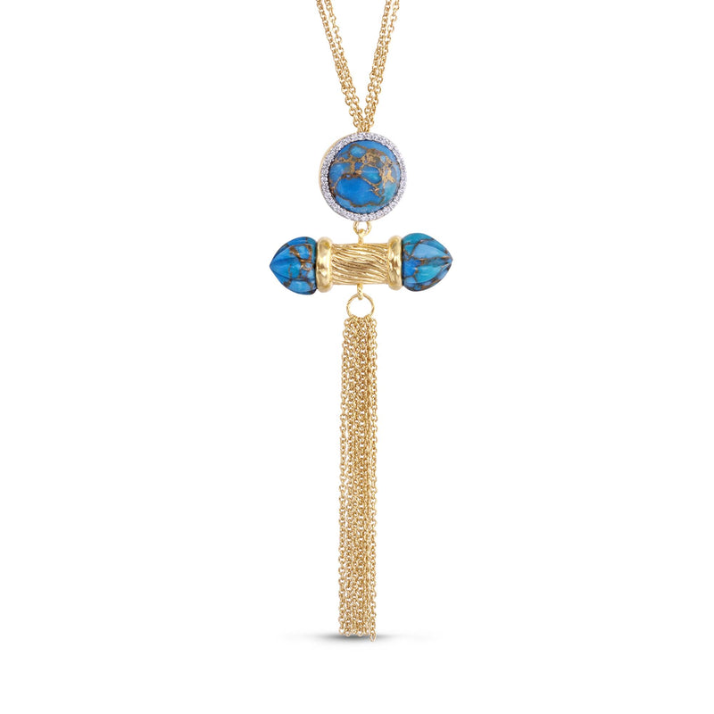 Sunkissed Turquoise & Diamond Fringe Necklace in 14K Yellow Gold Plated Sterling Silver