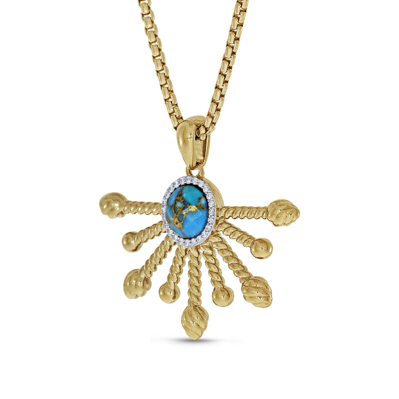 Day Break Half Sun Turquoise Diamond Pendant in 14K Yellow Gold Plated Sterling Silver