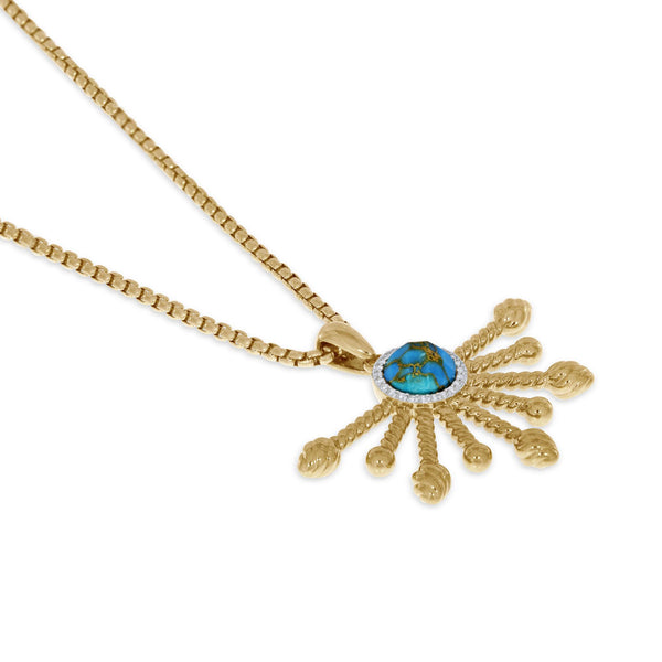 Day Break Half Sun Turquoise Diamond Pendant in 14K Yellow Gold Plated Sterling Silver