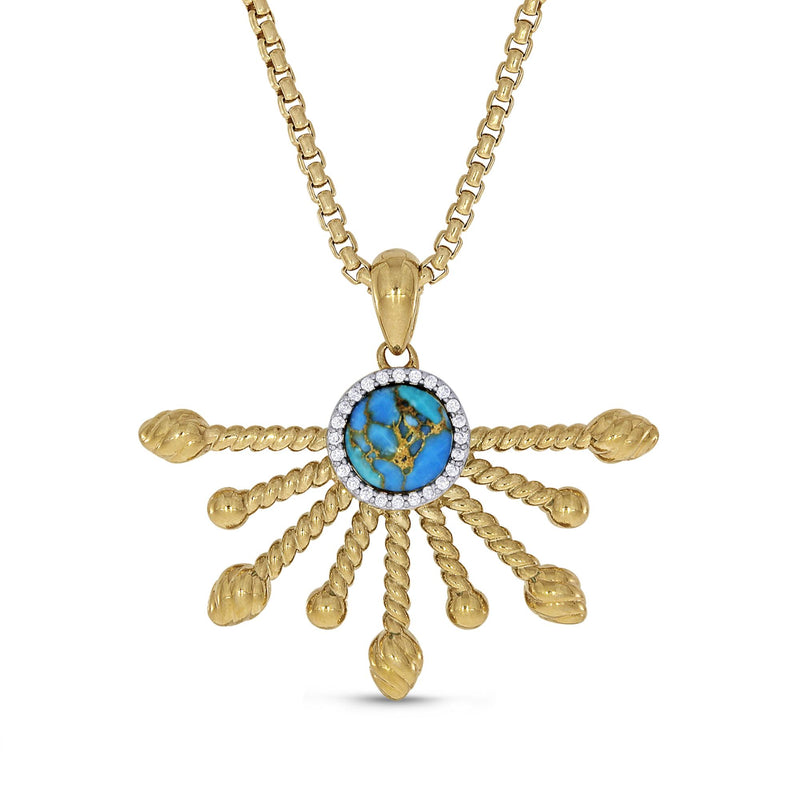 Day Break Half Sun Turquoise Diamond Pendant in 14K Yellow Gold Plated Sterling Silver