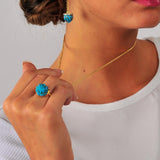 Summer Nights Turquoise Single Stone Ring & Pendant in 14K Yellow Gold Plated Sterling Silver