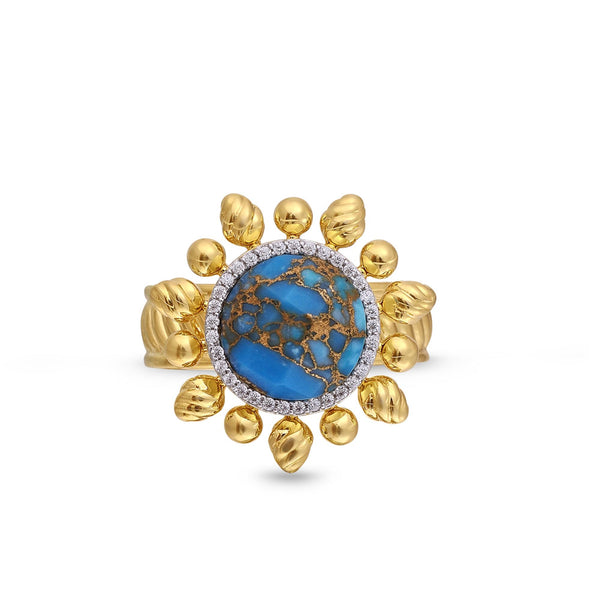 Rise & Shine Turquoise & Diamond Detachable Sun Ring in 14K Yellow Gold Plated Sterling Silver