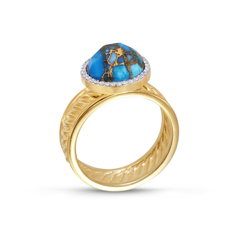 Rise & Shine Turquoise & Diamond Detachable Sun Ring in 14K Yellow Gold Plated Sterling Silver