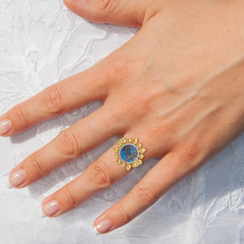 Rise & Shine Turquoise & Diamond Detachable Sun Ring in 14K Yellow Gold Plated Sterling Silver