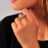 Twisted Rays Turquoise Ring in 14K Yellow Gold Plated Sterling Silver