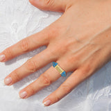 Twisted Rays Turquoise Ring in 14K Yellow Gold Plated Sterling Silver